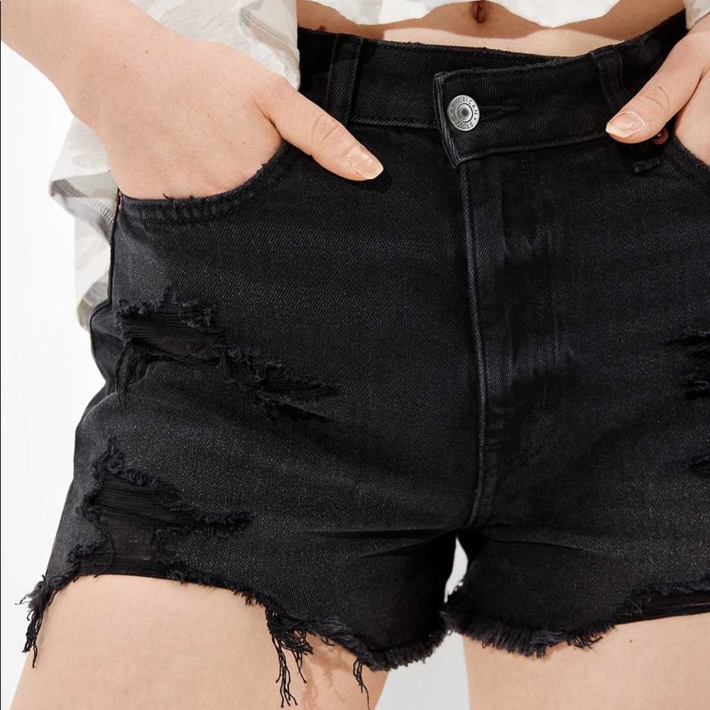 American eagle distressed crossover high rise denim shorts